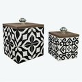 Youngs Wood Storage Boxes with Ceramic Pull Knob Set, Black & White - 2 Piece 20897